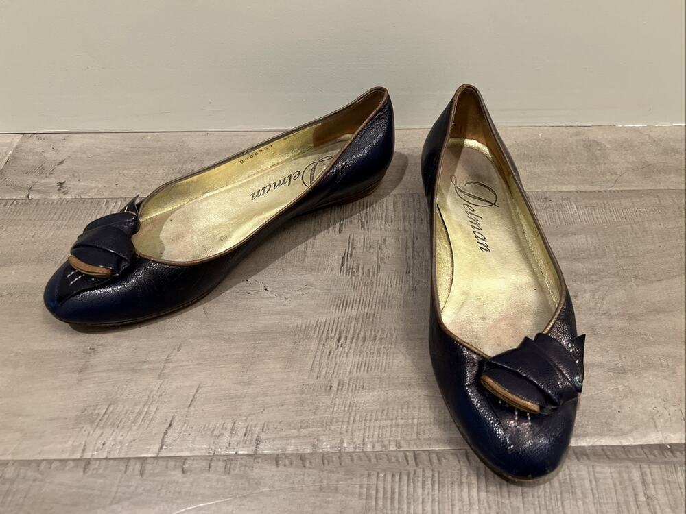 Delman Leather Ballet Flats Art to Wear Feminine Romantic Bow Purple Slip On 6.5